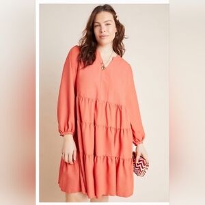 Anthropologie Maeve Amber Coral Tiered Ruffled Tunic Dress Peasant NWT - 1X Plus